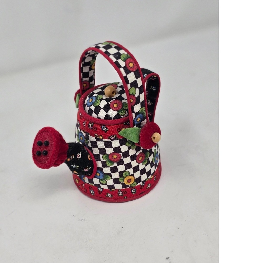 Vtg Mary Engelbreit watering can floral check pin cushiowhimsical Cottagecore - Picture 2 of 7